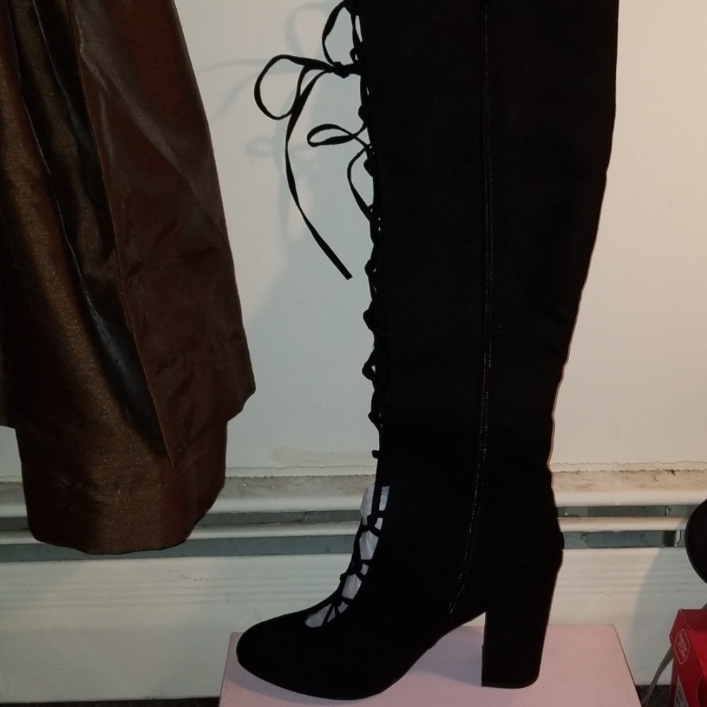 Black faux suede lace up boots